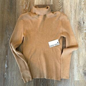 Tan Ribbed Lightweight Turtleneck